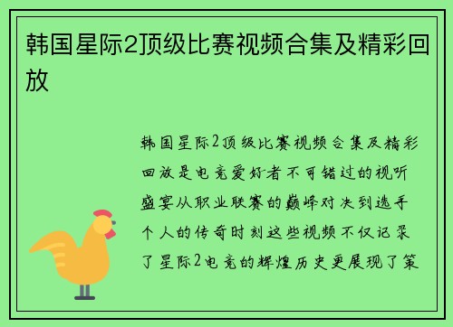 韩国星际2顶级比赛视频合集及精彩回放